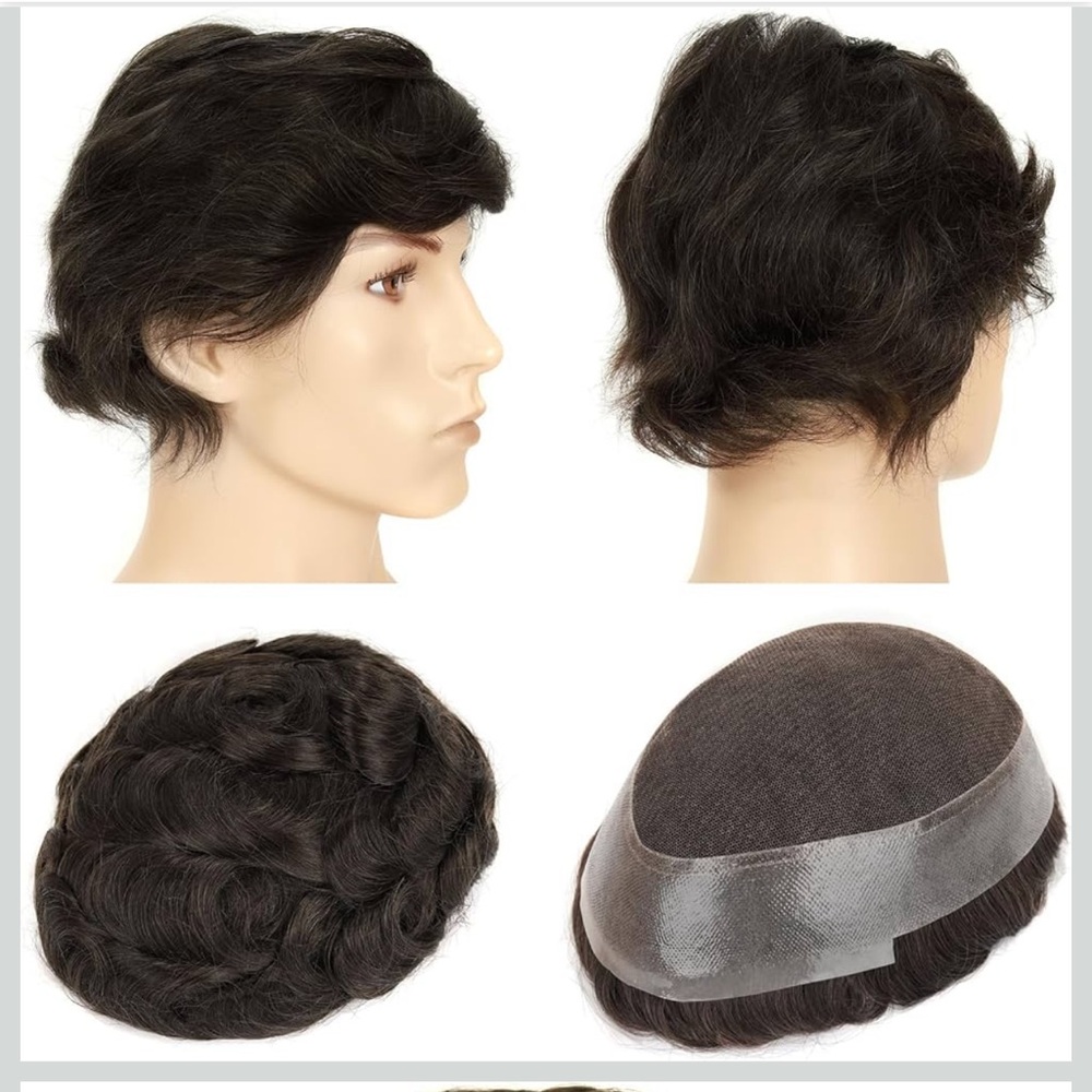 #8 Natural Black Hairpiece (toupee) for men in dark brown #8